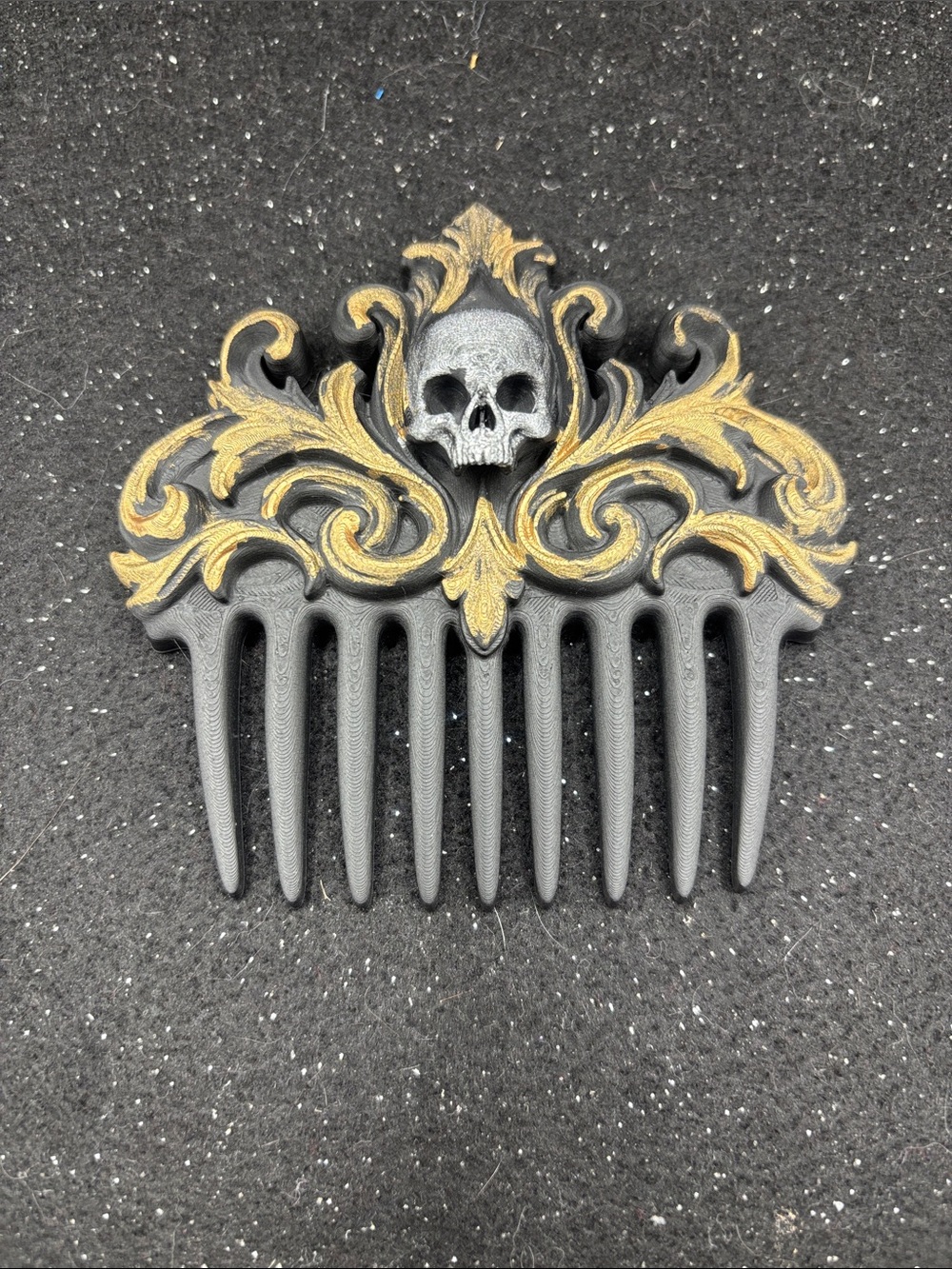 Skull Crest Decorative Hair Comb - Black & Gold - Picture 3 of 4